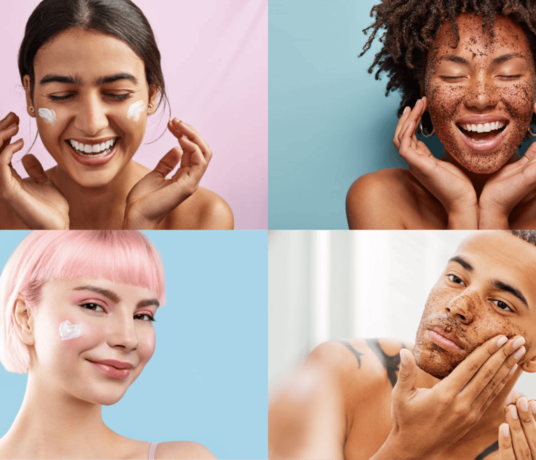 multiple ethnicty and genders using cafines all natural skincare products