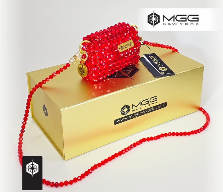 Bolso de lujo rojo coral Mini Sirius hecho a mano con cuentas de cristal - MGG New York