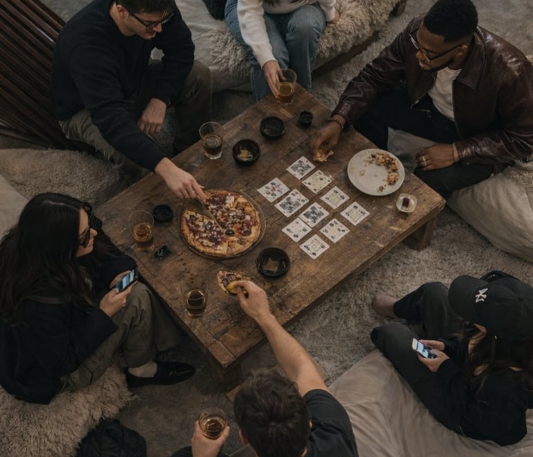 Community of friends gathering around a table, representing That Curated Vibe lifestyle blog readers