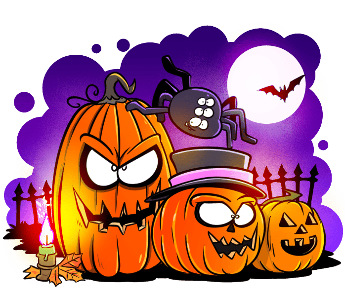 Illustration drôle de citrouilles d'Halloween avec un araignée