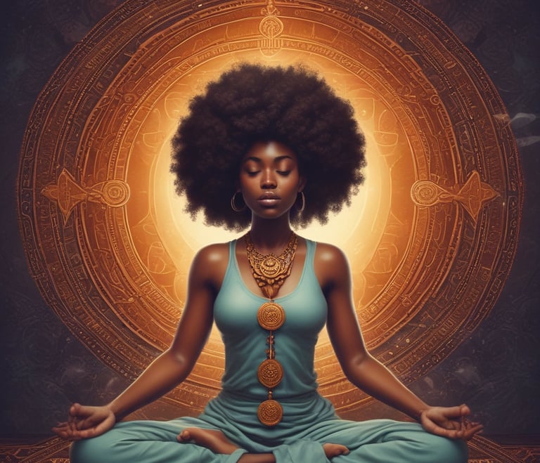 Eine Frau übt Yoga auf einer Matte am Ufer eines stillen Flusses: