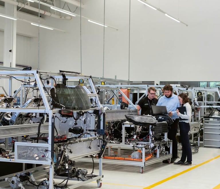 Zautomatyzowana hala fabryczna i linie montażowe utrzymywane w czystości dzięki przemysłowej stacji parowej EV Atlas.