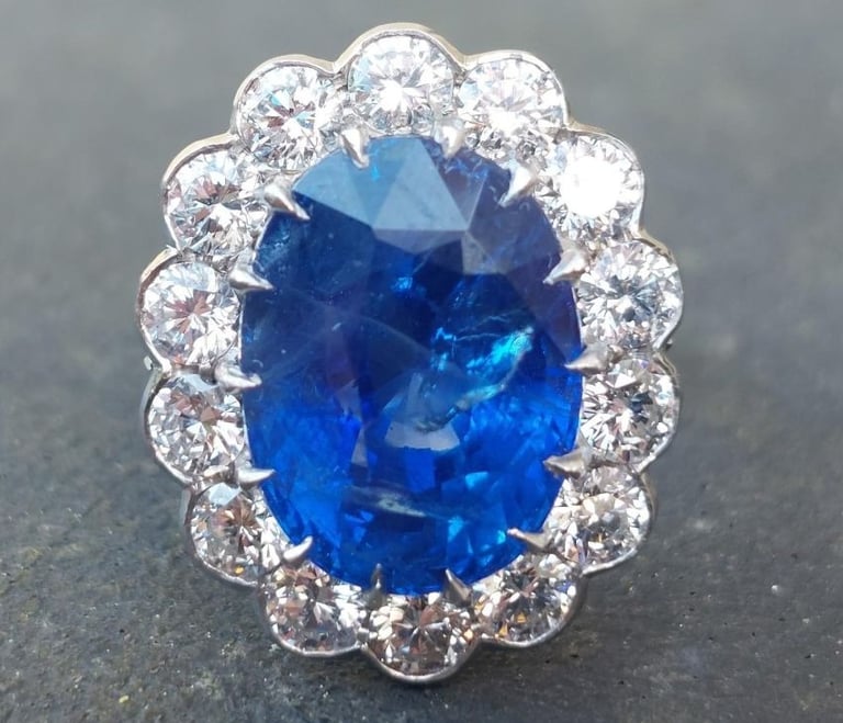 10 carat Ceylon sapphire & diamond cluster ring