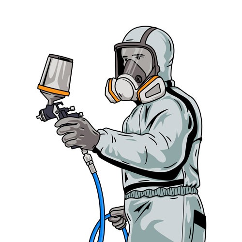 a man in a gas mask and a gas canister