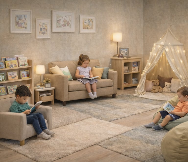 Cozy reading nook at a toddler play cafe