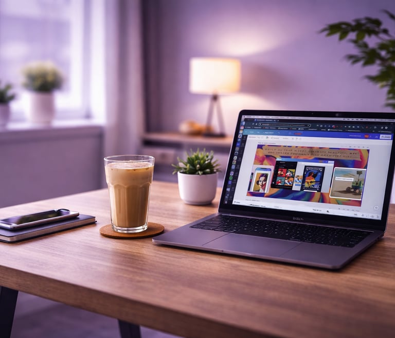 Bureau moderne avec ordinateur portable illustrant la création de sites web professionnels.