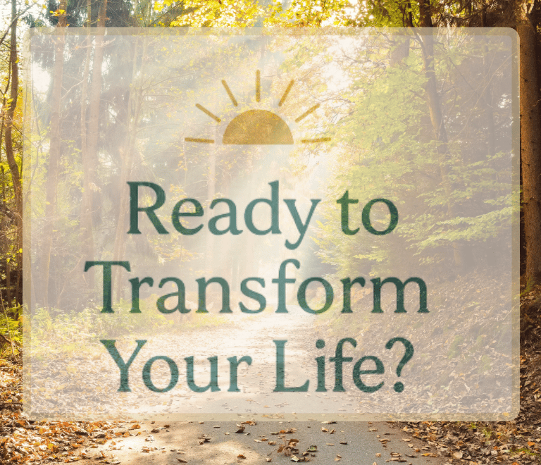 “Soothe & Cheery Life Coaching image with forest path and text Ready to Transform Your Life.