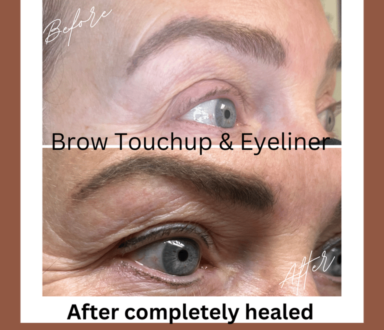 a woman's permanent cosmetics with brows and eyeliner