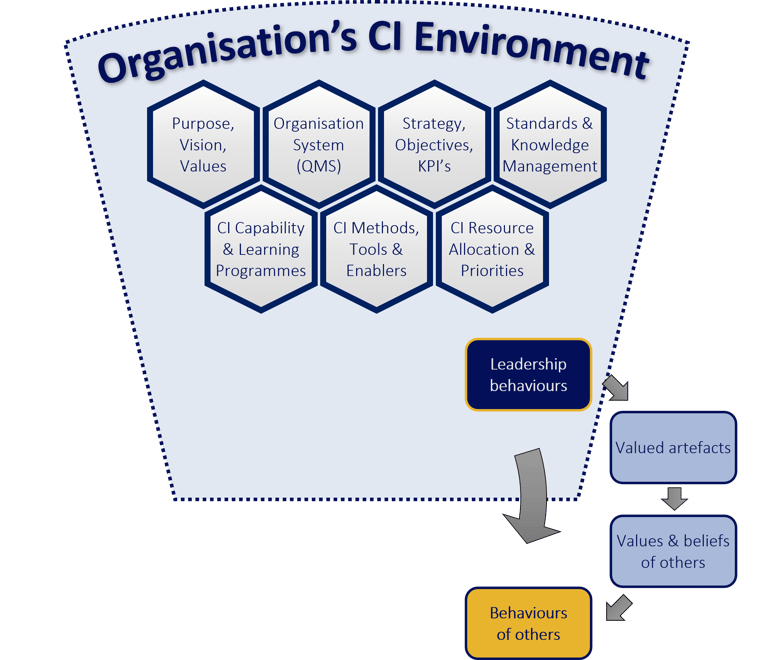 Partial view of the CI Environment meta-model indicating importance of Leadership.