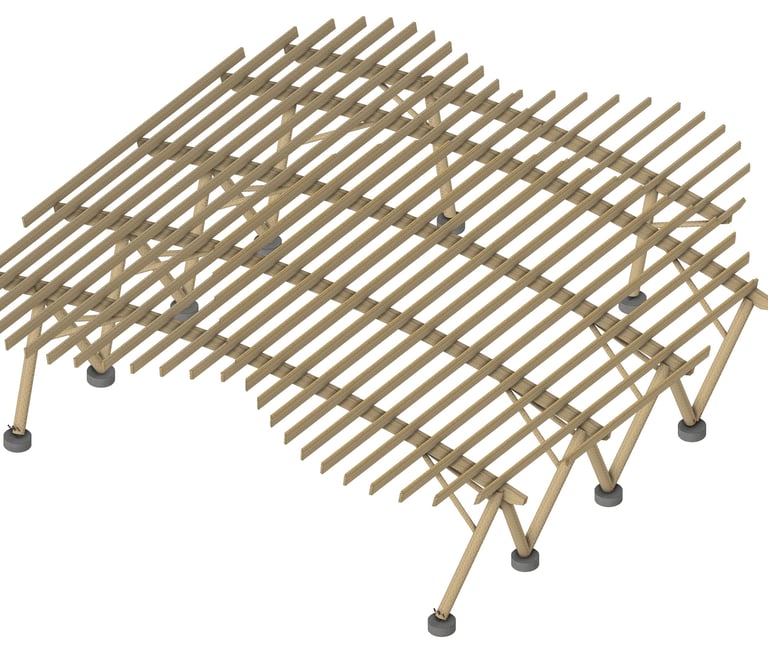 Halle de marché avec poutres rondes et courbes