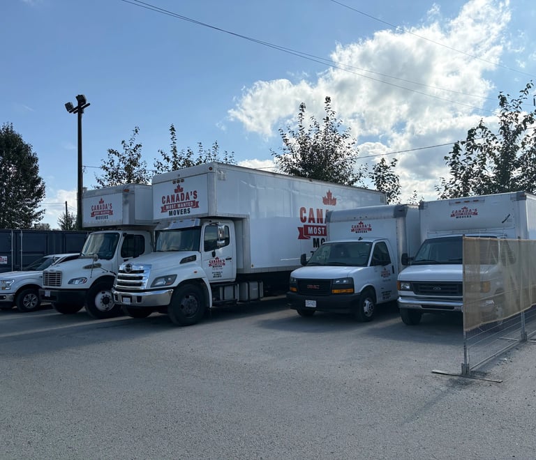 Canada’s Most Wanted Movers fleet lined up in a secure Port Coquitlam lot before dispatch.