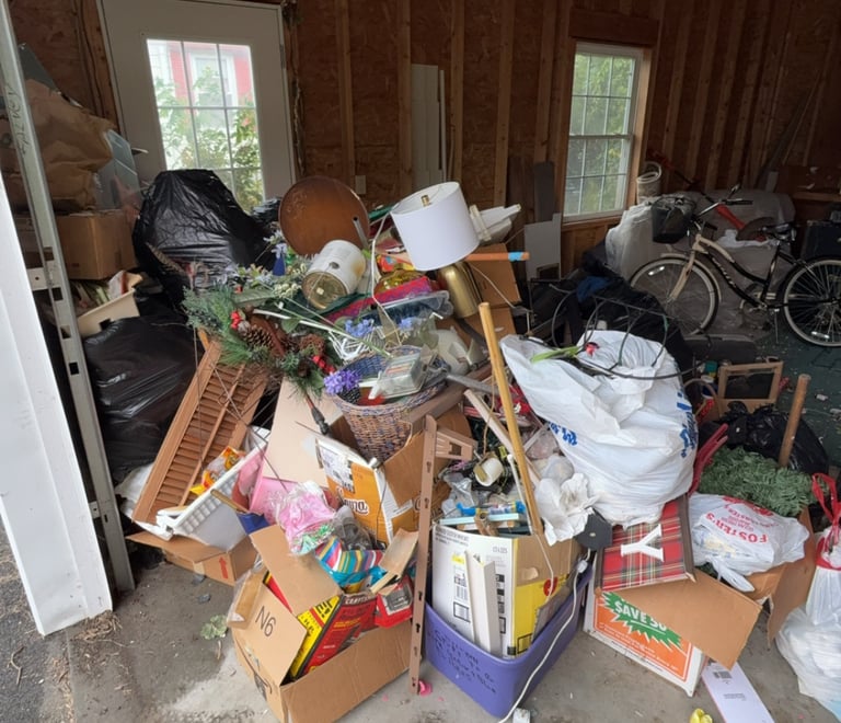Garage cleanout in Greenfield Massachusetts removing stored clutter