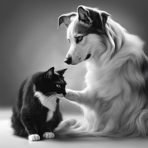 a dog and a cat are sitting on the floor and playing together