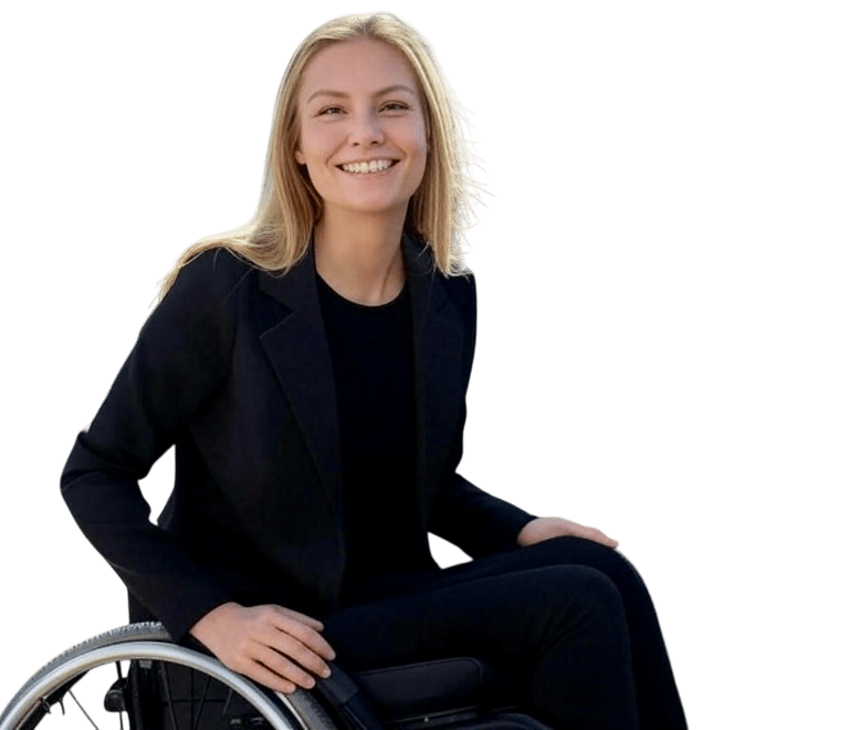 a woman in a wheelchair with a wheelchair