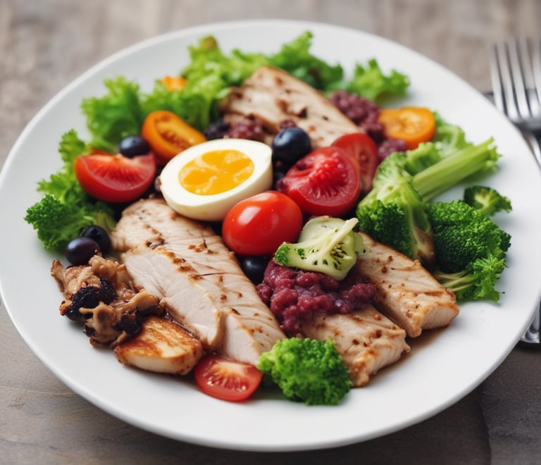 A bowl filled with vibrant purple smoothie, topped with a variety of nuts and seeds, is placed on a light surface. To the right of the bowl, a package labeled 'Daily Essentials' in blue and white coloring is visible.
