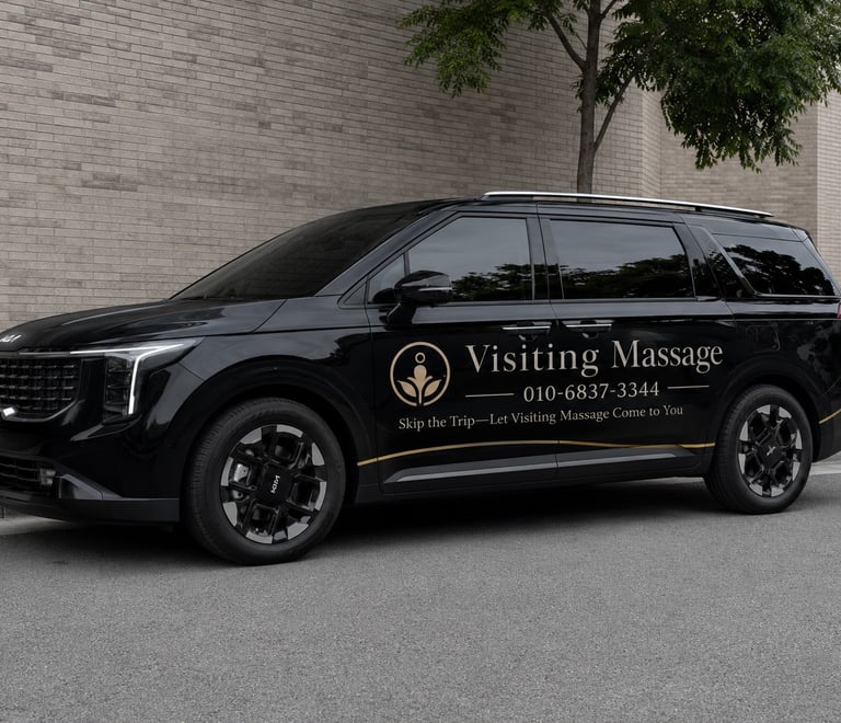 Black Visiting Massage vehicle for mobile and in-home massage service
