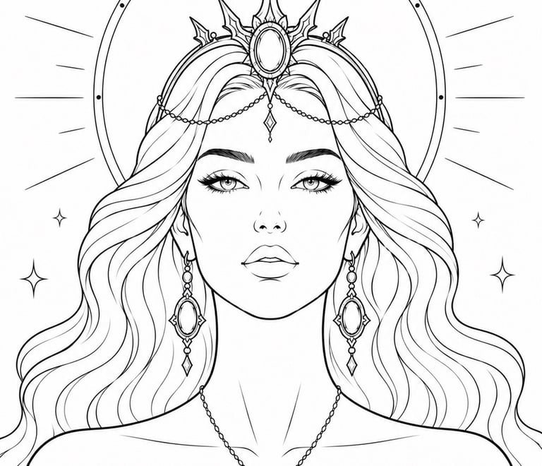 Fantasy women coloring book printable page