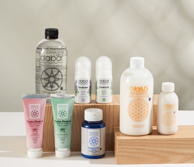 pastas dentales, desodorantes, suplementos, crema antiage, comprimidos detox,