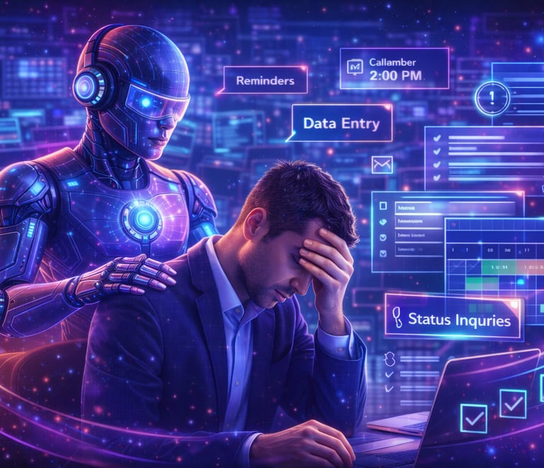 a man in a suit sitting at a laptop, forget manual data input and human errors.