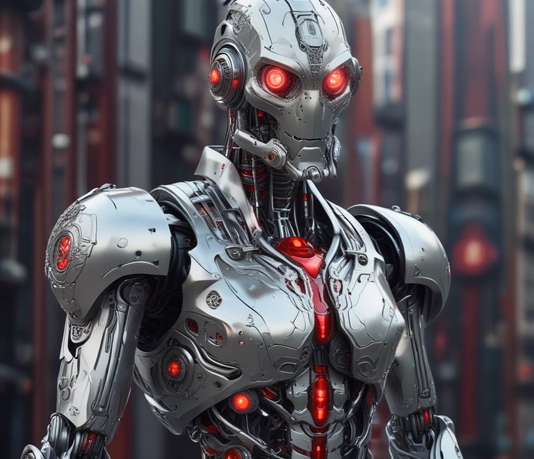 A futuristic cityscape at dusk with vibrant neon signs representing tech innovation.