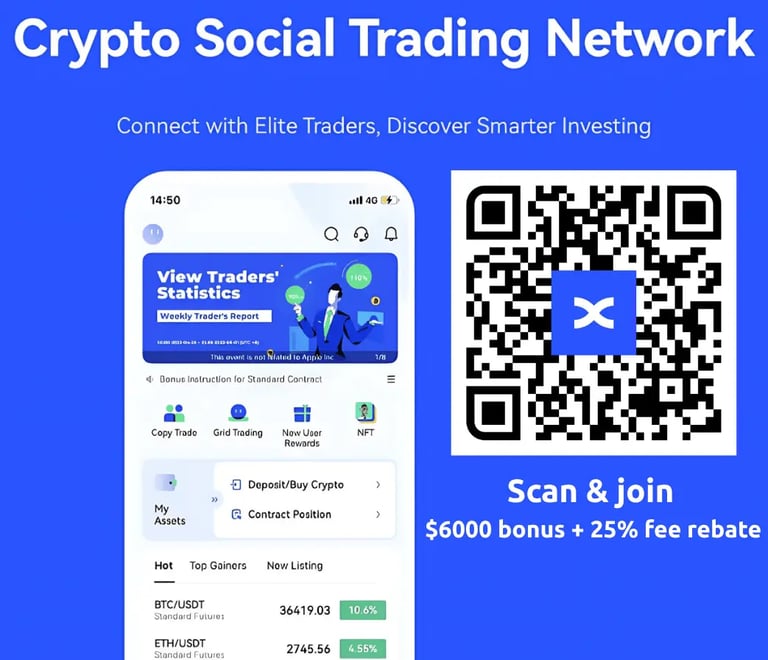BingX QR code with mobile app screen offering $6000 bonus and 25% fee rebate for new users