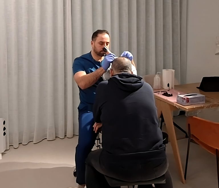 Scalp micropigmentation session to treat hair loss and increase hair density