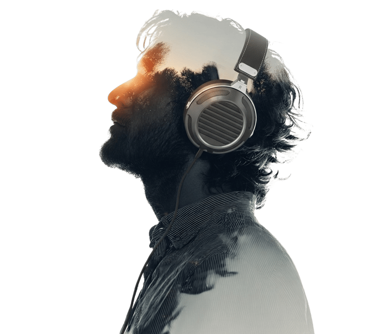 Person wearing AURA PRO comfortable ear pads with protein leather cushions