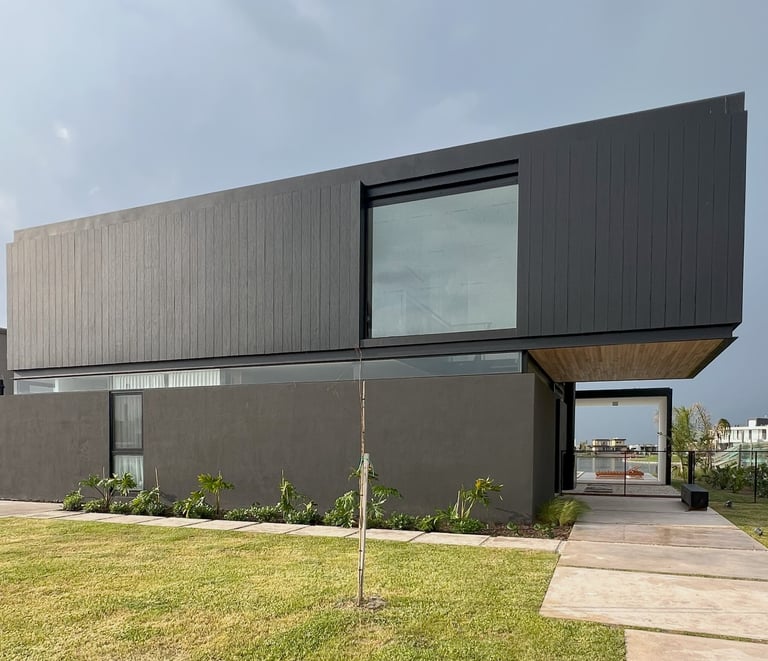 a house with a black and white exterior