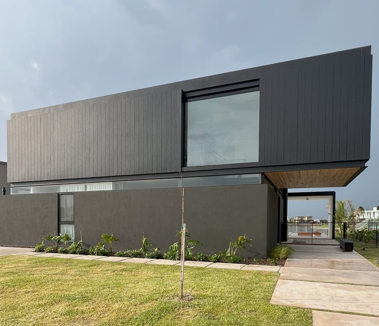 a house with a black and white exterior