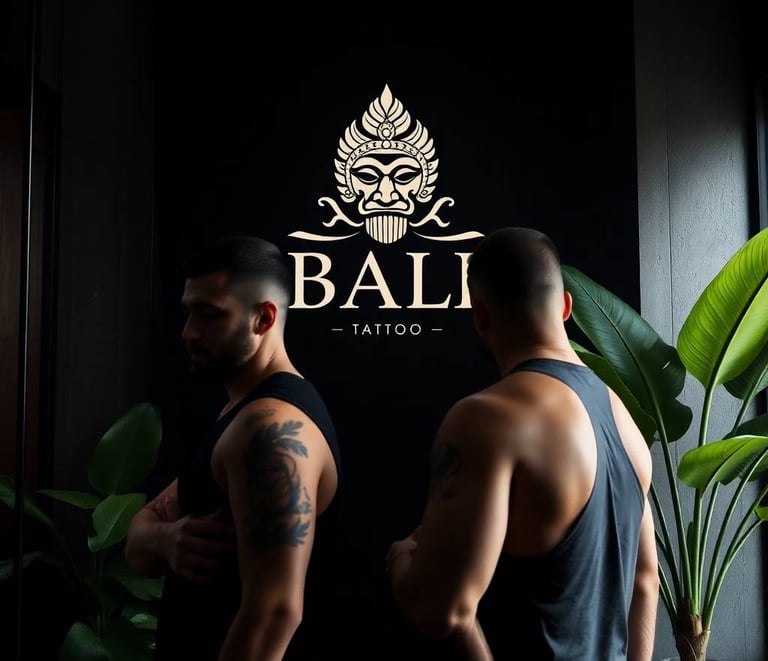 a man with tattoos on his chest and a tattoo on his chest