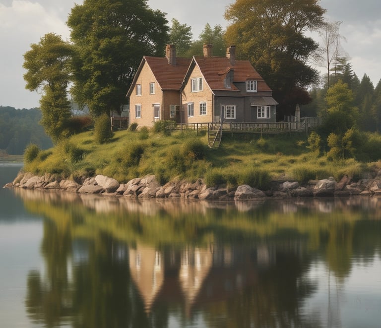 Couple happily reviewing paperwork inside a cozy new home.