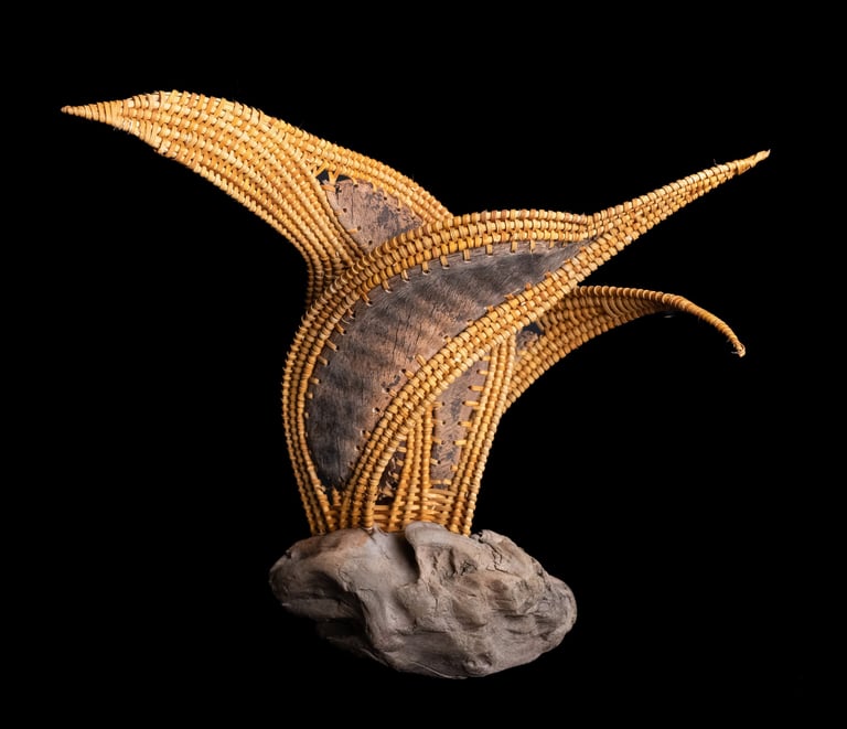 The Witches are Coming, 2025, cane, reed, driftwood, framboyan pods