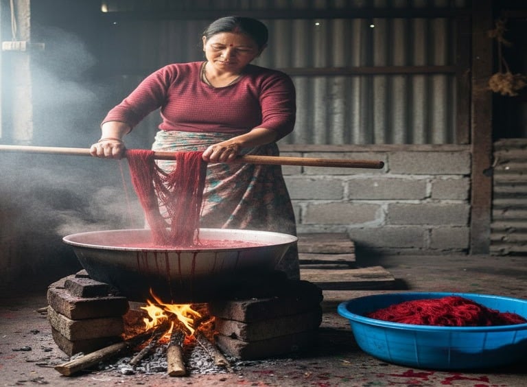 Hand dyeing high-quality Tibetan Highland wool, perfect for weaving and creating premium rugs