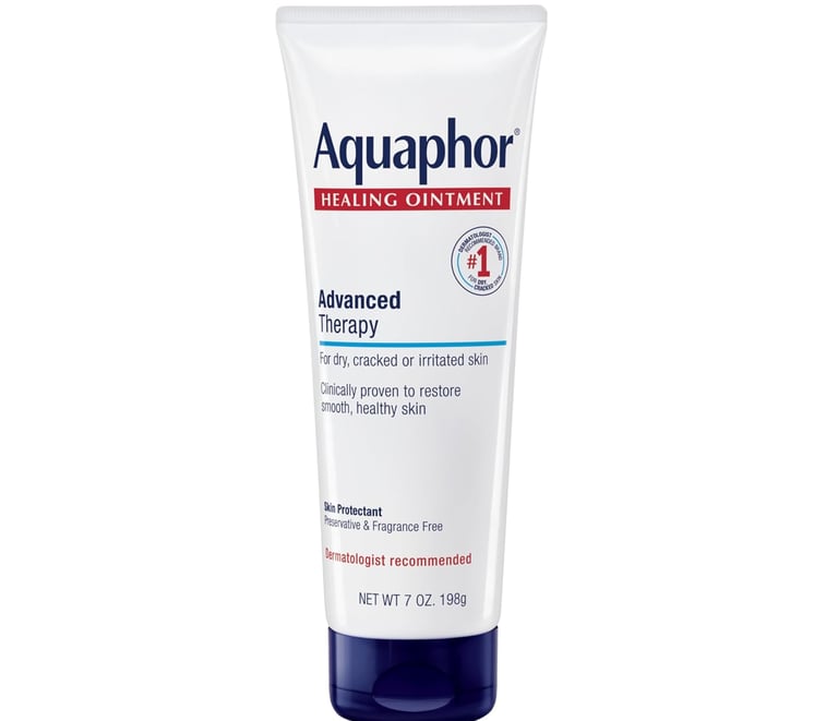 La Roche-Posay Cicaplast Baume B5 and Aquaphor Healing Ointment featured in a skincare recovery and