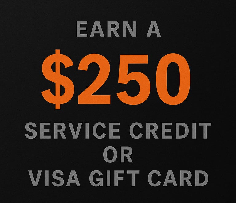 Referral incentive for existing customers $250 in service credit or visa gift card terms apply