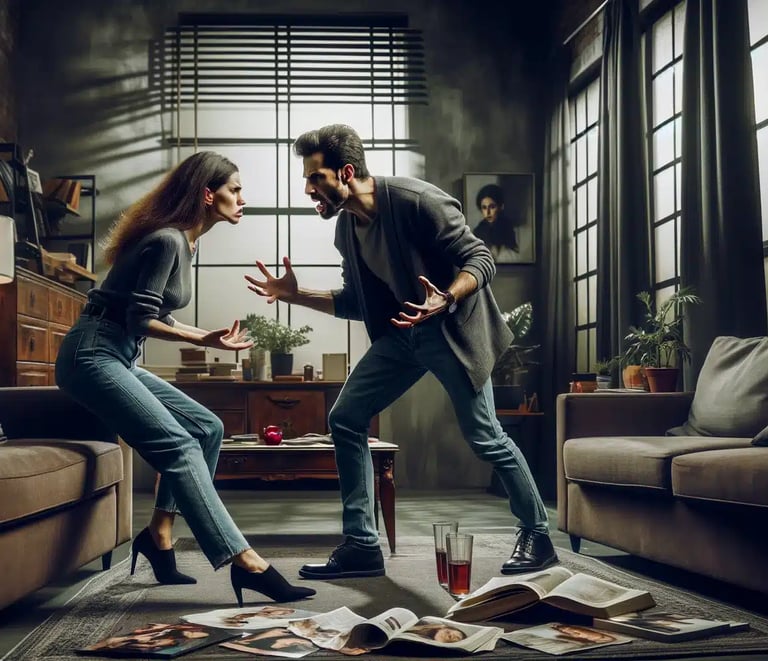 a man and woman standing in a living room