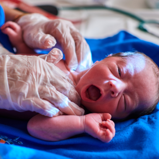 un bébé étant examiné par une sage-femme à l'hôpital