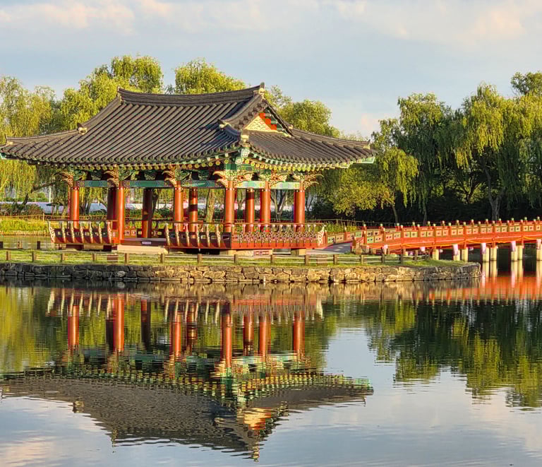Gungnamju Pond central island and pavilion