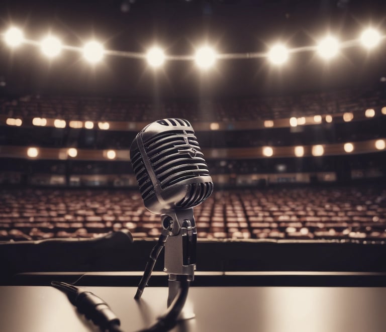 A lively public speaking workshop with students engaging in presentations.