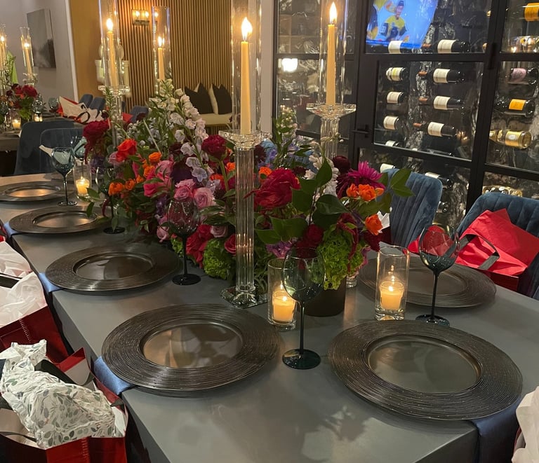 Elegant holiday party setup at a private estate in Los Angeles styled by LB Event Consultants