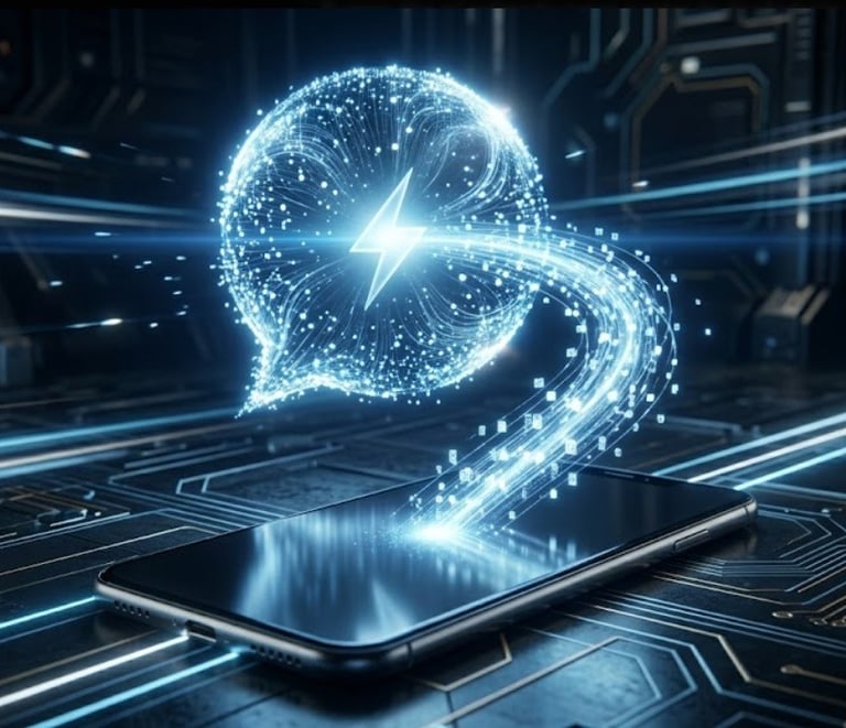 Digital Boost - Trinidad - Glowing digital lightning bolt in a speech bubble above a smartphone