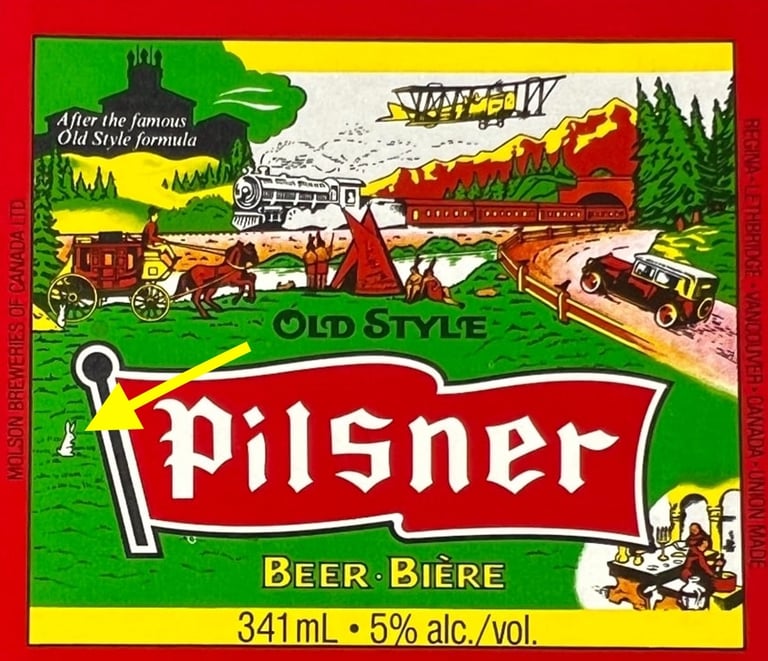 Canadian Old Style beer label with rabbit located