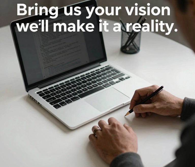 A modern construction site with workers assembling steel framework under a cloudy sky.