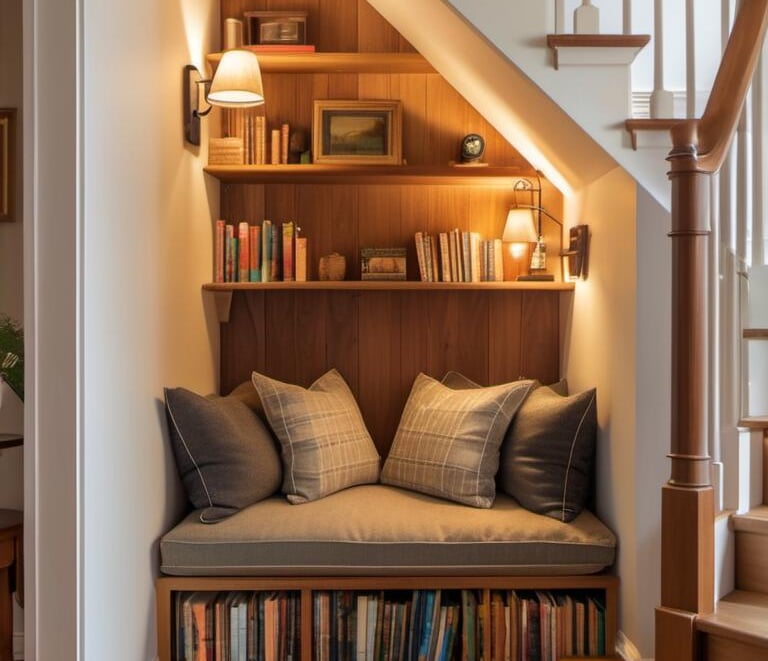 Built-in shelving solution for compact or transitional spaces.