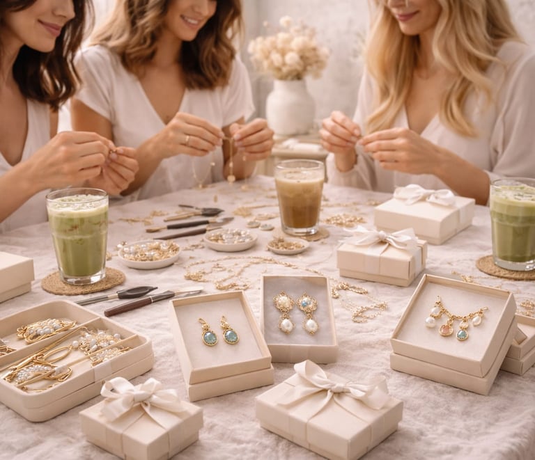 Mujeres en un taller artesanal de joyeria moderna creando sus propias joyas 