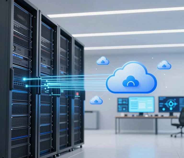 A clean line drawing of a cloud connected to multiple devices symbolizing cloud strategy.