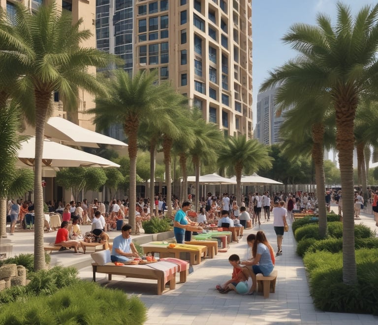 a group of people sitting under a palm tree