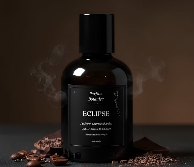 a bottle of perfume and coffee beans