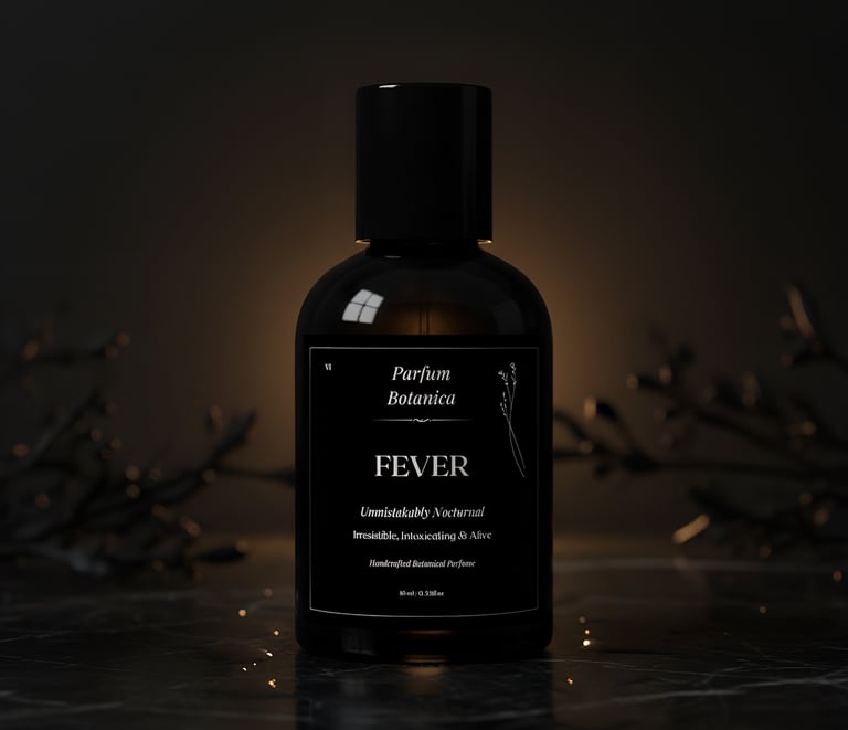 a bottle of perfume with a black and white background