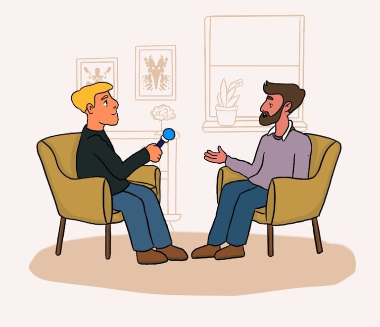 Um paciente e um psicólogo sentados a conversar